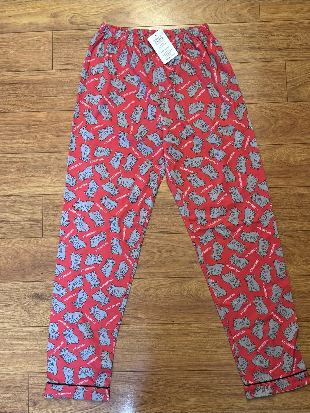 Cincy Shirts Fiona the Hippo #TeamFiona Pajama Pants Red NWT Boys XL